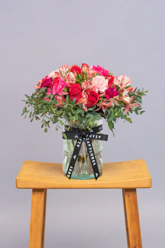 Enamorados - Rosa Roja, Clavel Rosa y Astromelia Rosa