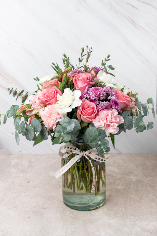 Fuego - Rosa, Clavel Rosa, Blanco, Moreliana y Astromelia Rosa
